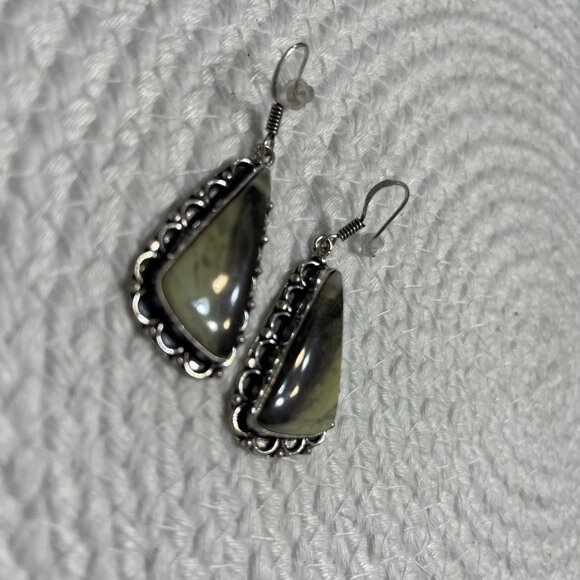 Natural DENDRITE OPAL Handmade Sterling 925 Dangle Earrings #427D - Picture 3 of 3